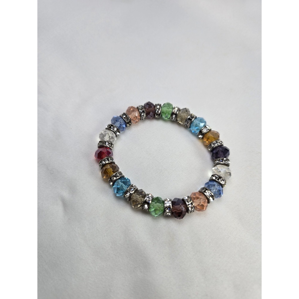 Multicolor Faceted Crystal Bead Stretch Bracelet Rhinestone Spacer Statement